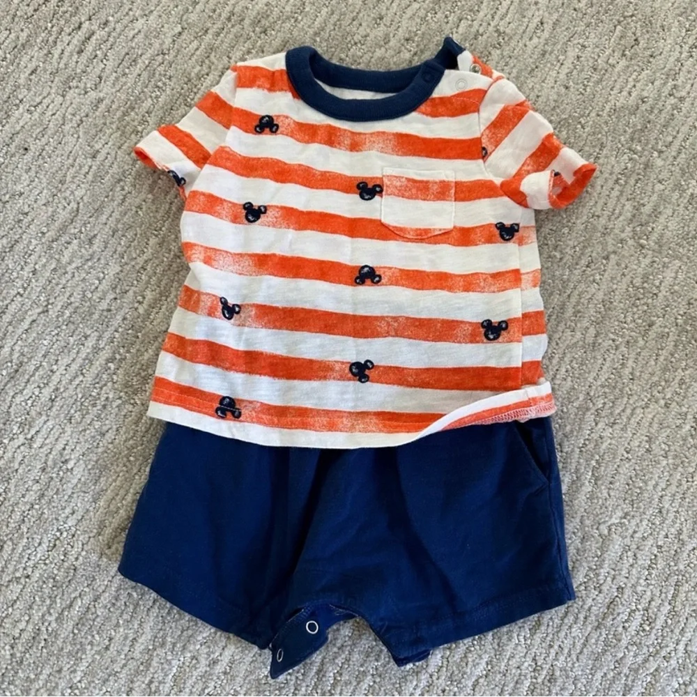 Disney Baby Mickey Mouse 3-Pc Onesie/1-Pc Short Set/ T-Shirt Bundle | Sz 3-6M